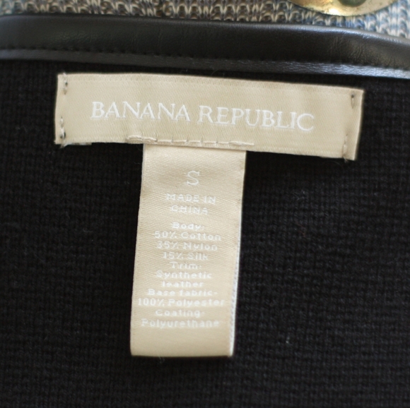BANANA REPUBLIC Black Open Cardigan Leather Trim - Picture 5 of 6